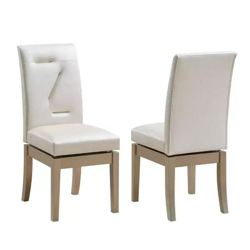 Kings Brand Furniture Hillsdale Upholstered Swivel Dining Chairs, Set of 2, White/Gold