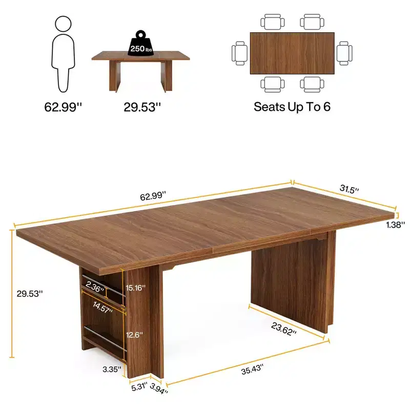 MAYEERTY 62.99 6-8 Person Farmhouse Dining Table, Multi-Use Modern Kitchen & Office Table