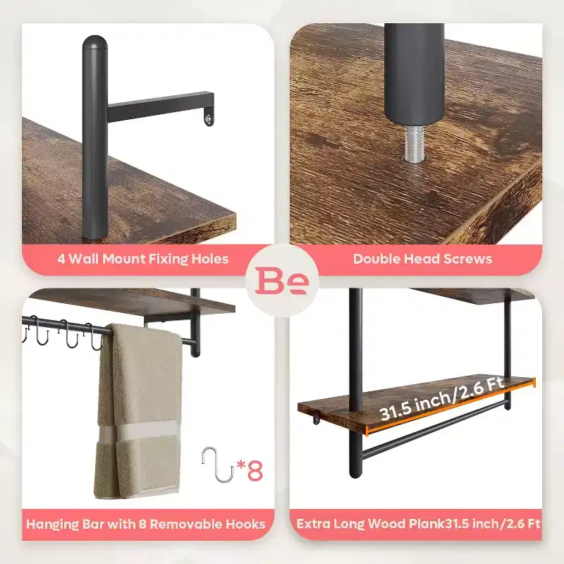 2-Tier Wall-Mounted Bookshelf Plant Stand Shelf Baker's Racks