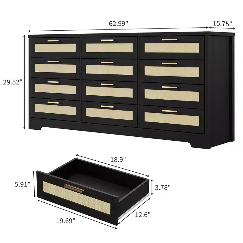 COZONY 12-Drawer Dresser, 63 Wide Modern Chest of Drawers with Wooden Handles, Bedroom Storage Organizer & TV Stand for Living Room, Hallway