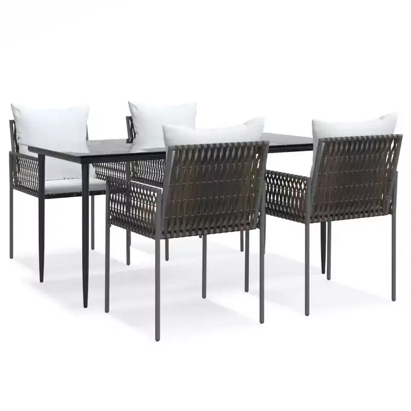 vidaXL Garden Dining Set with Cushions, Poly Rattan and Steel