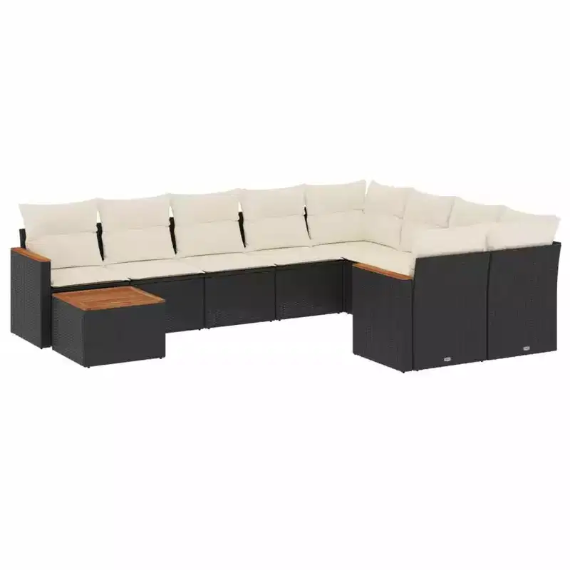vidaXL 10 Piece Patio Sofa Set with Cushions Black Poly Rattan - Black and Cream