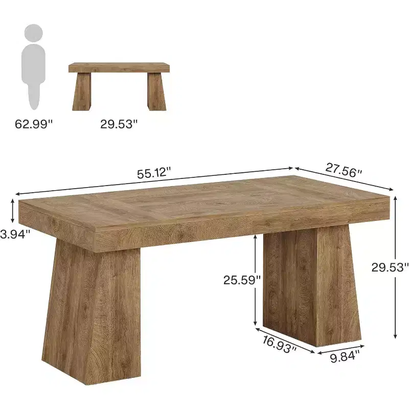 Lantine 55 Inches Home Office Executive Desk with Double Trapezoid Base