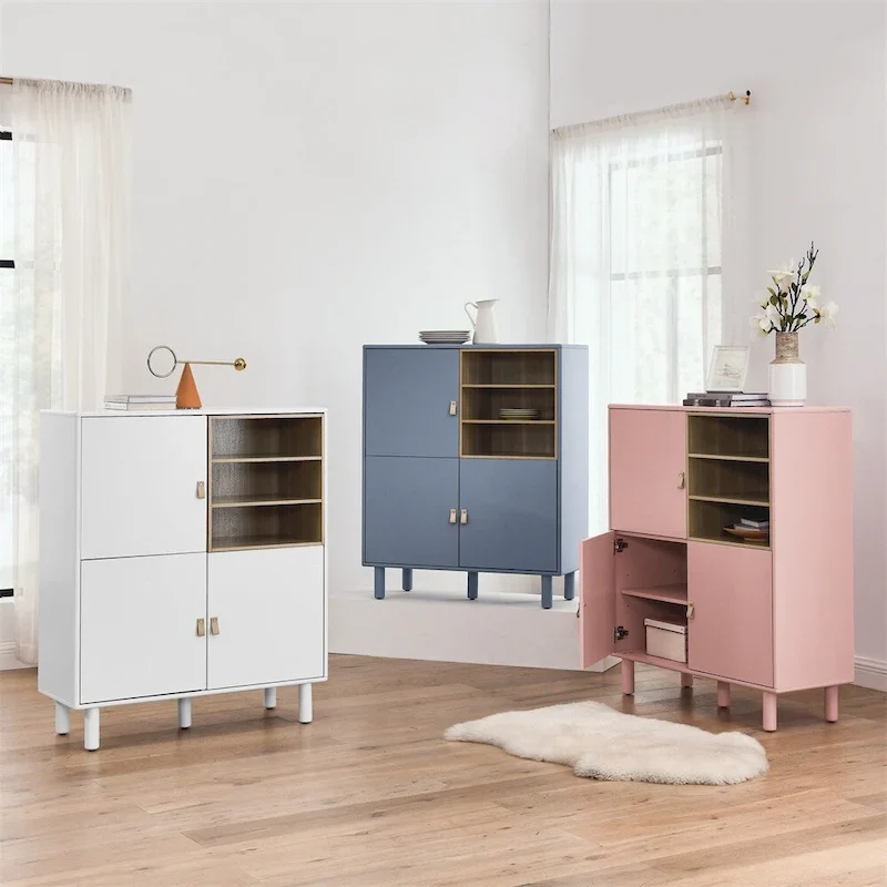 Modern Wood Sideboard Cabinet with Round Legs and Shelf