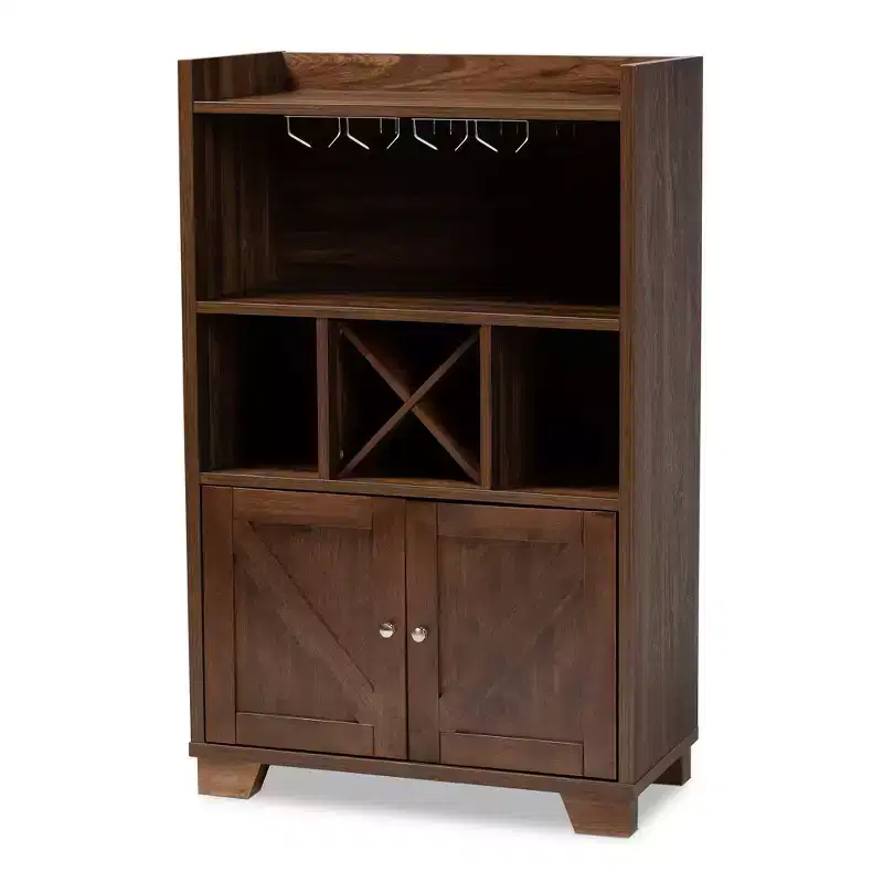 Carrie Walnut Finished Wood Wine Storage Cabinet Walnut - Baxton Studio