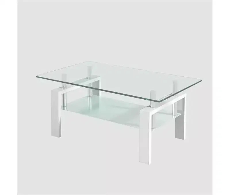 Glass Coffee Table, Modern Side Coffee Table For Living Room, 2-Tier Tea Table With Tempered Glass Tabletop, Lower Shelf For Living Room