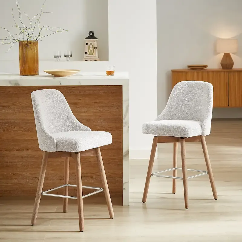 Set of 2 Upholstered Counter Height Swivel Barstool