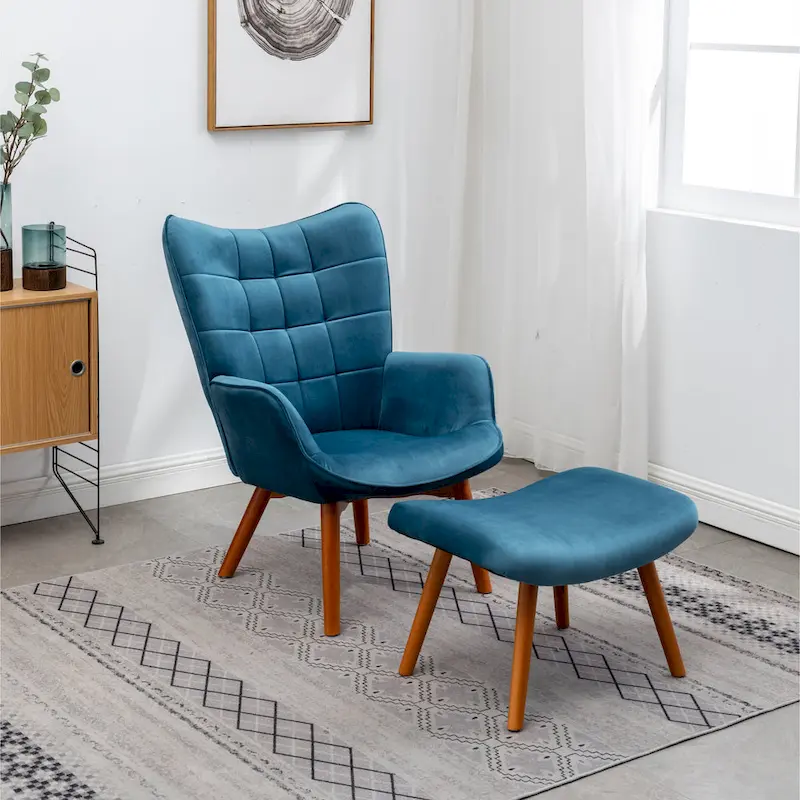 Carson Carrington Aasen Silky Velvet Tufted Accent Chair with Ottoman