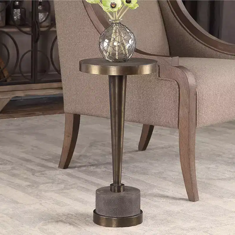 Uttermost Industrial Oxidized Bronze Round Drink Table 10 1/2 Wide Brown Gray Living Room Bedroom Bedside Entryway House Office