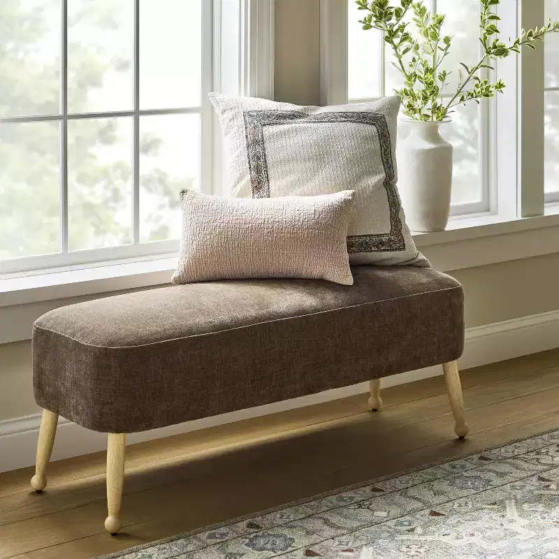 Upholstered Wooden Bench Natural Wood/Dark Brown™ designed with