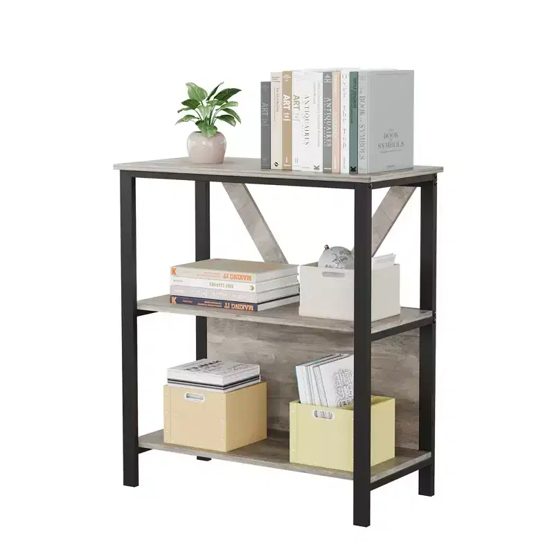 3-Tier Bookshelf with Lights - Wood & Metal Open Display Bookcase, Standing Storage Rack for Living Room, Bedroom, Home Office