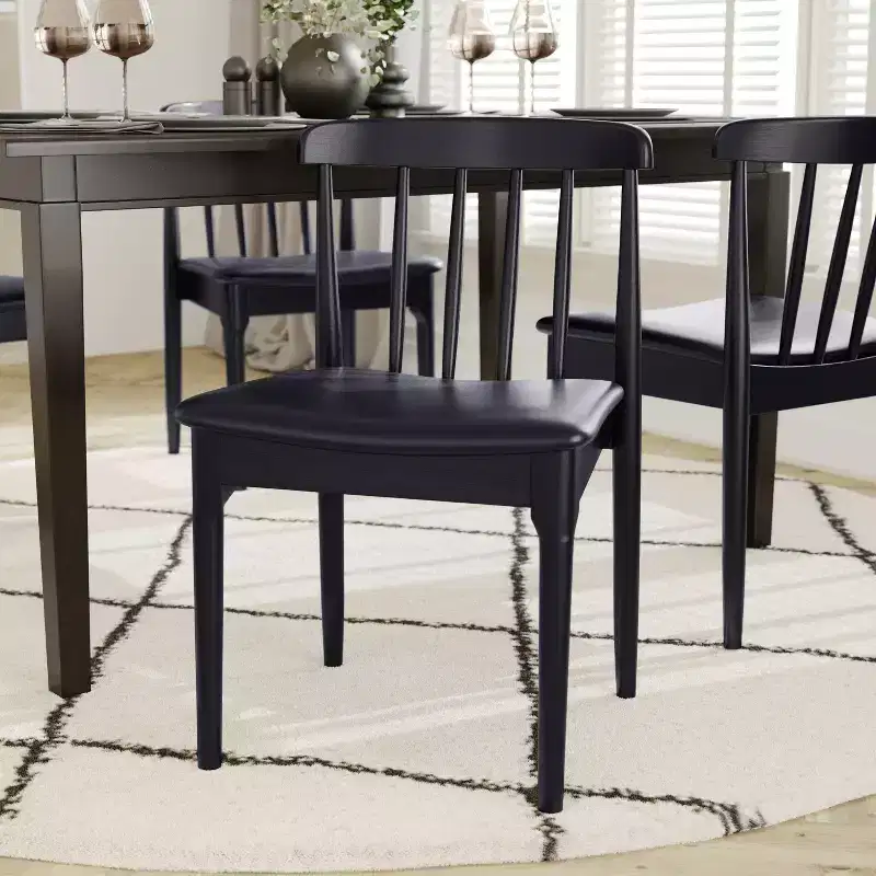 Set of 2 Solid Beechwood Dining Chairs Spindle Backrest Padded Vinyl Seat 500 lbs