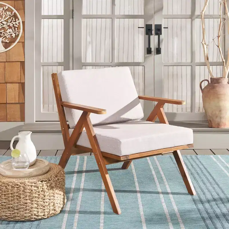 Dryad Chair W/ Cushions Indoor/Outdoor - PAT7324 - Natural/Light Grey - Safavieh