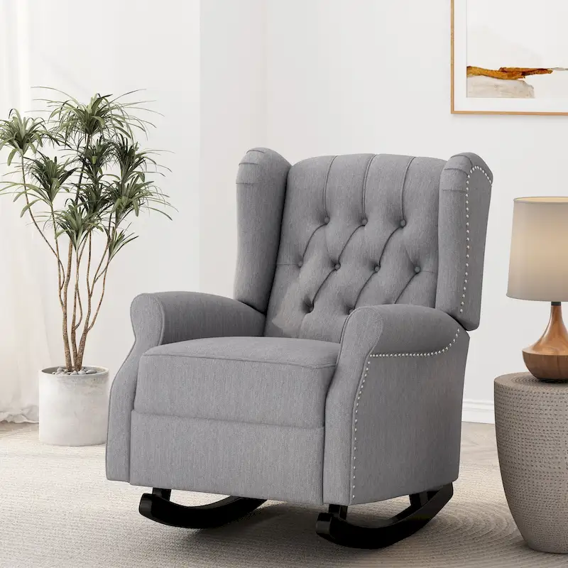 Dobles Fabric Tufted Wingback Rocking Chair by Christopher Knight Home