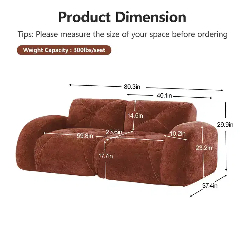 Clihome 2-Seater Tufted Sofa Couches with boneless Sofa,Soft Velvet Fabric,Bottom Anti-Slip Design,32D High Density Sponge,Ergonomic Design Bottom