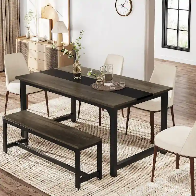 63-Inch Industrial Dining Table with Metal Frame