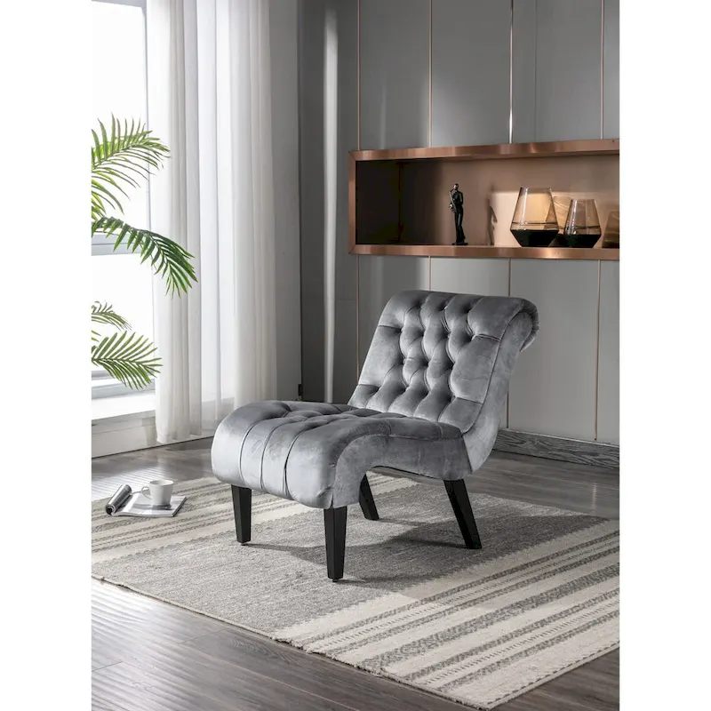 Velvet Armless Accent Chair, Button Tufted Slipper Chair, Side Chair, Lounge Chair