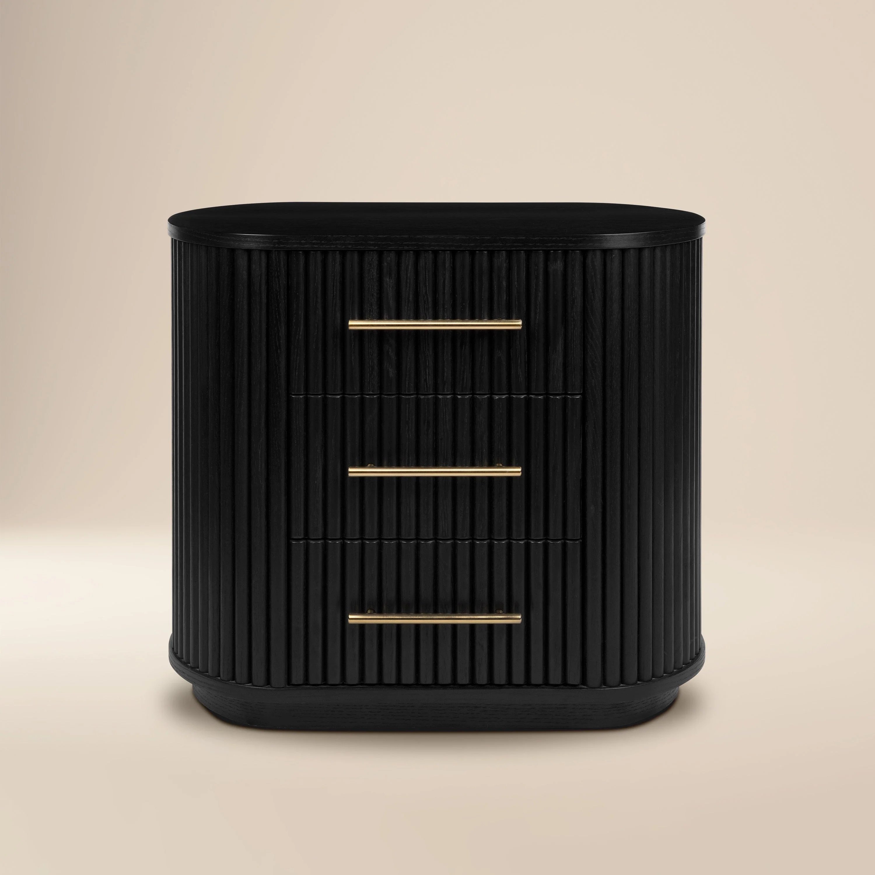 Modern Black Nightstand with Solid Oak Frame for Bedroom