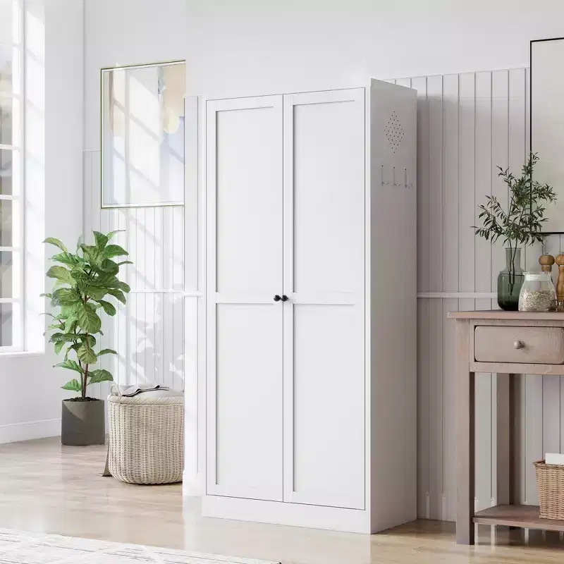 5-Tier White Steel Pantry Storage Cabinet with 2 Doors 4 Adjustable Shelves, Tall Metal Cabinets Heavy Duty Freestanding Utility Cabinet