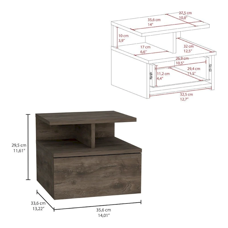 Adele Floating Nightstand with Open Shelf, Drawer, White