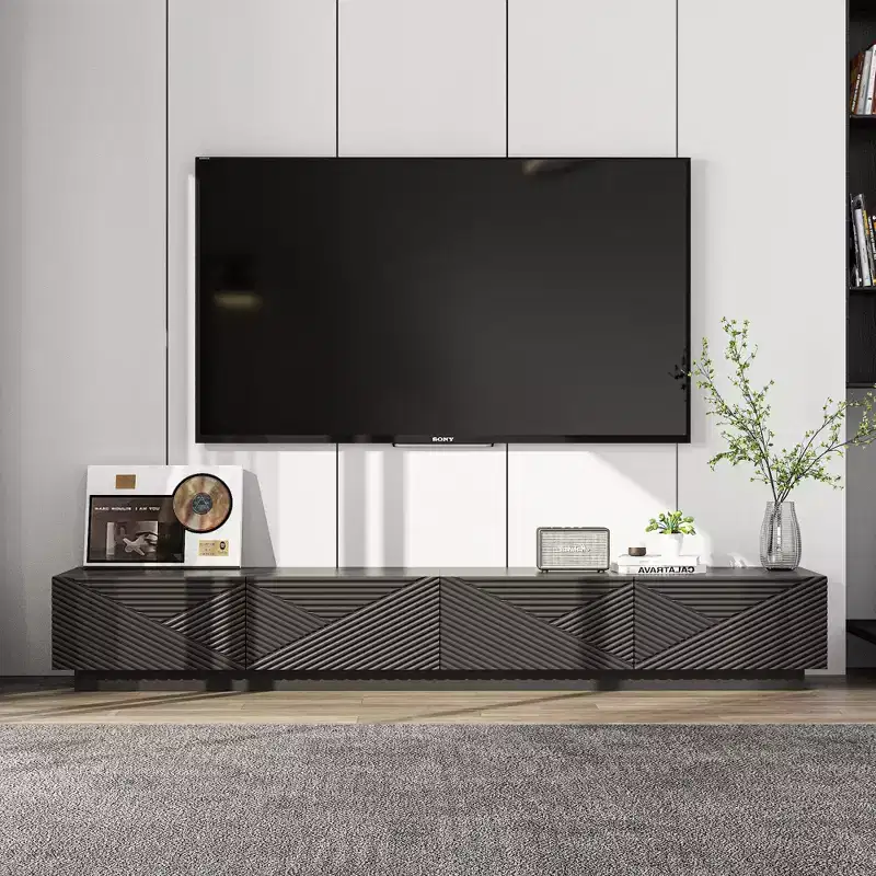 Black Geometric-Patterned TV Stand for 78