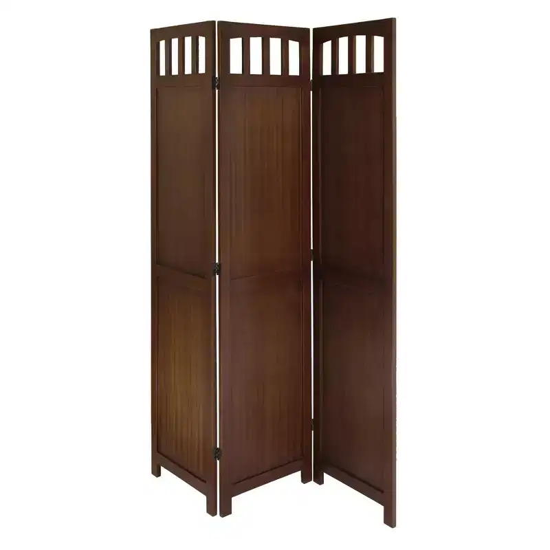 William Folding Screen - Antique Walnut - Winsome: Beechwood 3-Panel Privacy Partition