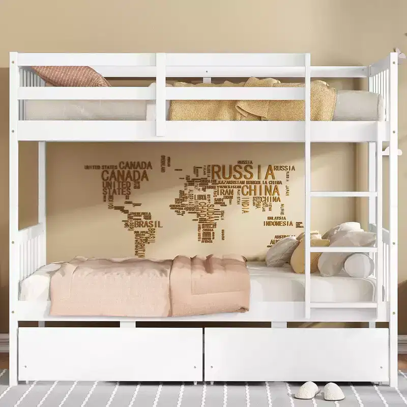 77.3IN Twin-Over-Twin Bunk Bed with 2 Storage Drawers, Convertible to 2 Twin Beds - White