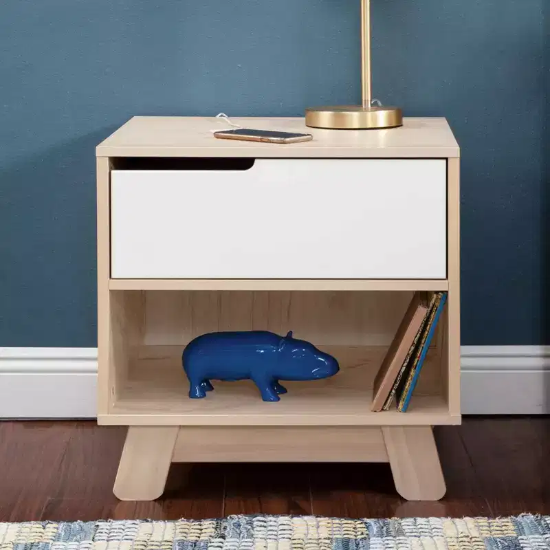 Mid-Century Nightstand with USB Port, Beige
