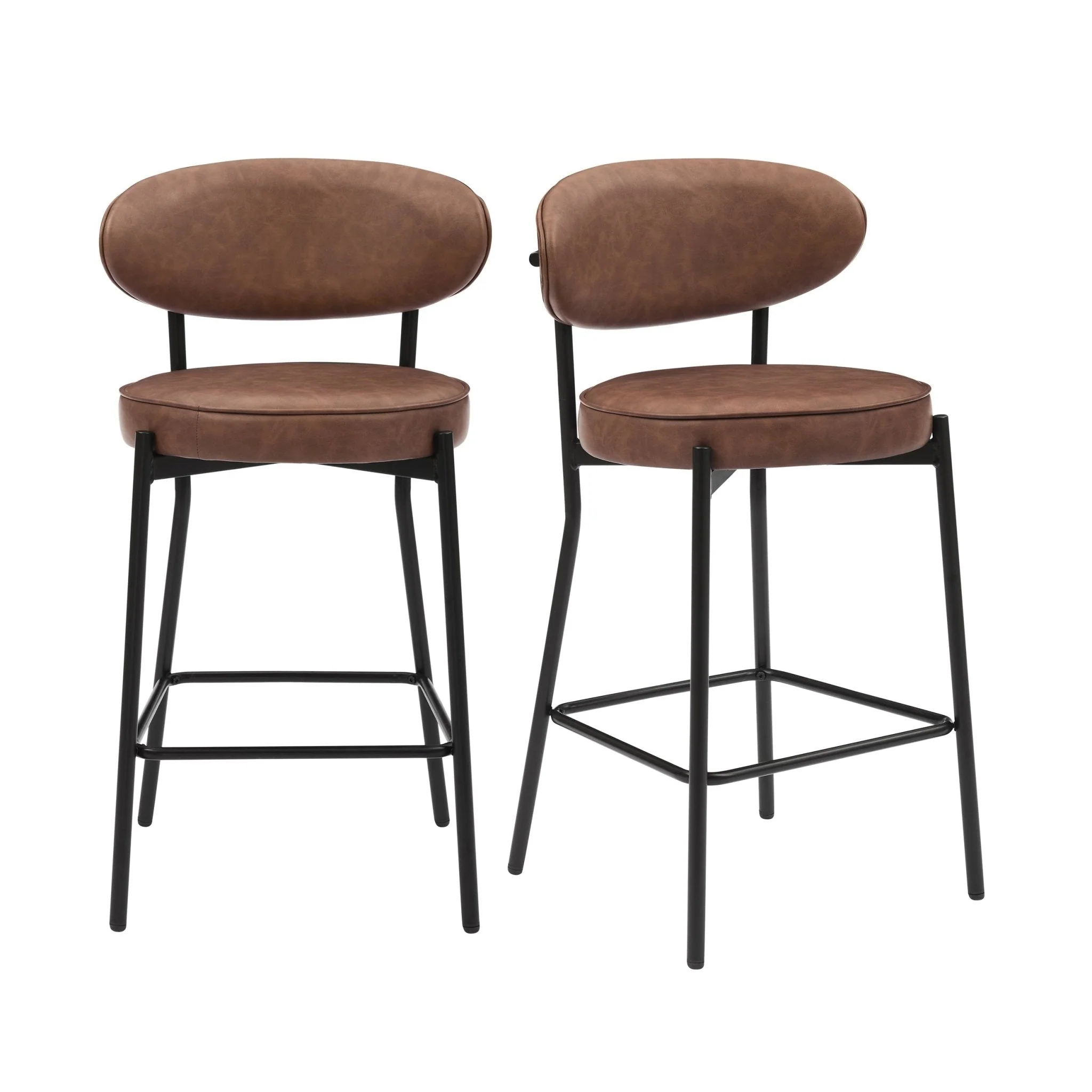 Modern Tan Faux Leather Barstool with Rounded Back for Kitchen