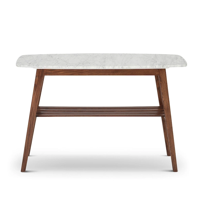Castello 43 Rectangular Italian Carrara White Marble Console Table with Shelf - 43L x 12W x 31H - 43L x 12W x 31H