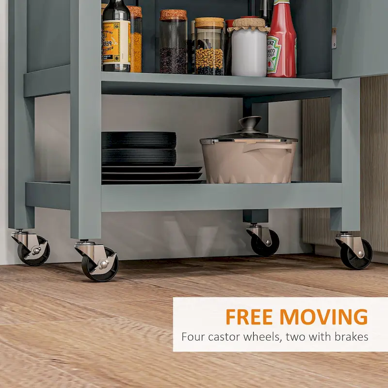 HOMCOM Utility Kitchen Cart, Rolling Kitchen Island with Smooth Rubberwood Top, Narrow Butcher Block Surface on Wheels