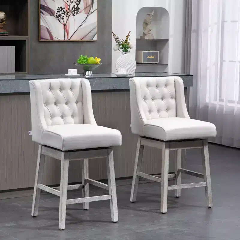 Vatros Counter Height Bar Stools Set of 2, Counter Height Upholstered Barstools, Swivel Bar Stool