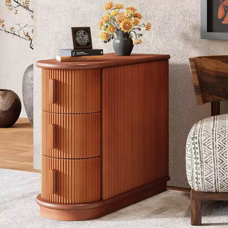 Lantine Slim 3-Drawer Solid Wood End Table, Finished Back, No Assembly Required
