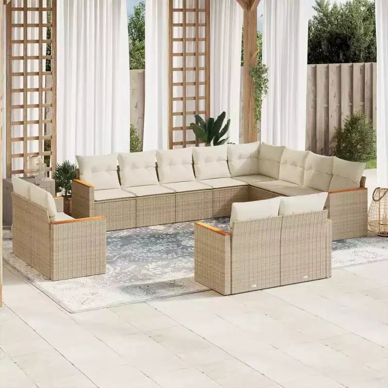 vidaXL 12 Piece Patio Sofa Set with Cushions Poly Rattan, Modular Outdoor Sectional Conversation Furniture, Multiple Colors and Models