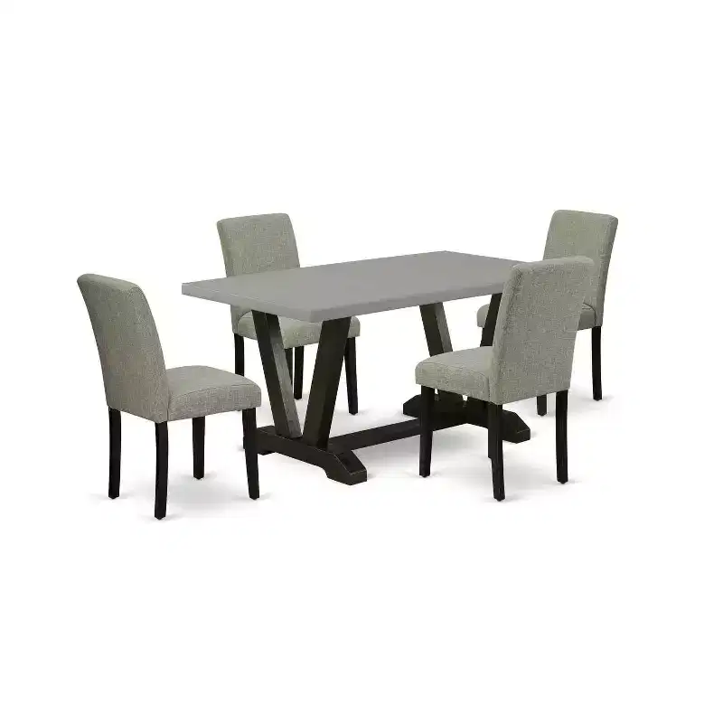 HomeStock 5-Pc Rectangle Natural Oak Finish Solid Wood Top Dining table with 4 Chairs
