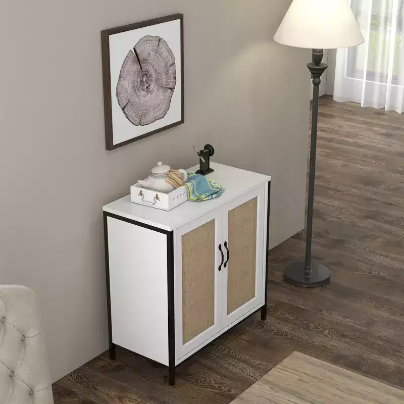 Sideboard Buffet Storage Cabinet with 2 Rattan Decorated Doors
