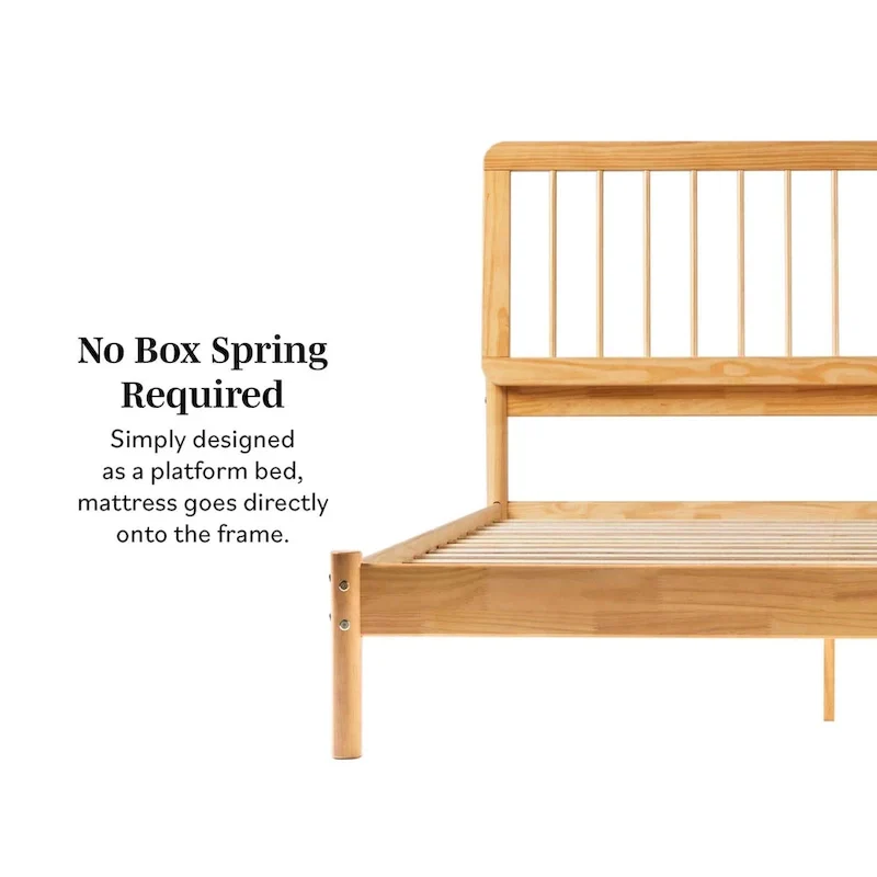 Solid Wood Queen Spindle Bed, Caramel / Natural Pine / Black, Fits 2
