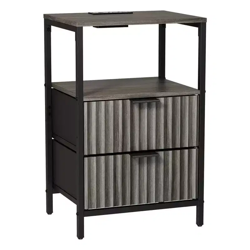 Karl Home 15 Inches Wide Nightstand - 2 Drawers, 1 Shelf, US Power Outlet