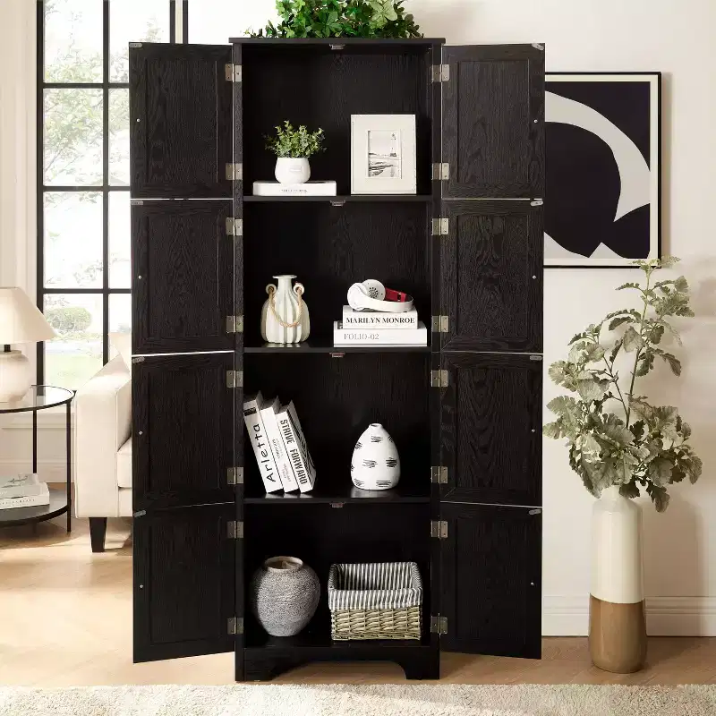72.4 Tall Storage Cabinet Tall Storage Cabinet with 8 Doors and 4 Shelves ,Bookshelf for Living Room, Office