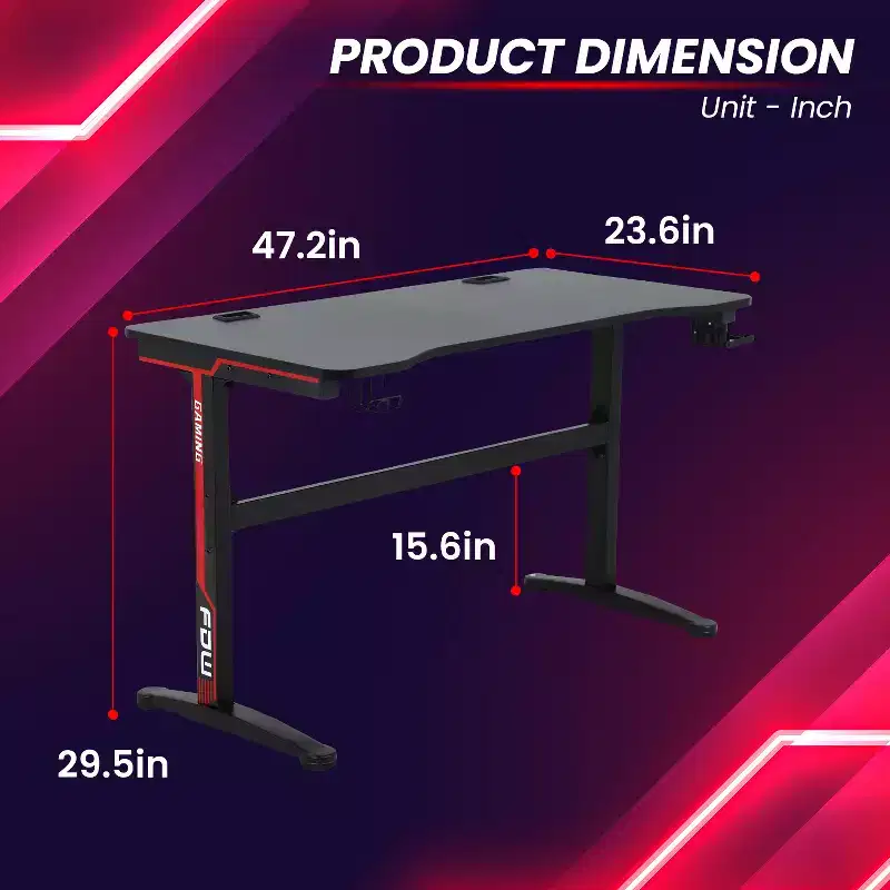 BestMassage 47 Inch Computer Desk Gaming Desk Writing Desk T-Shaped Office Desk PC Desk with Built-in Cup Holder, Red