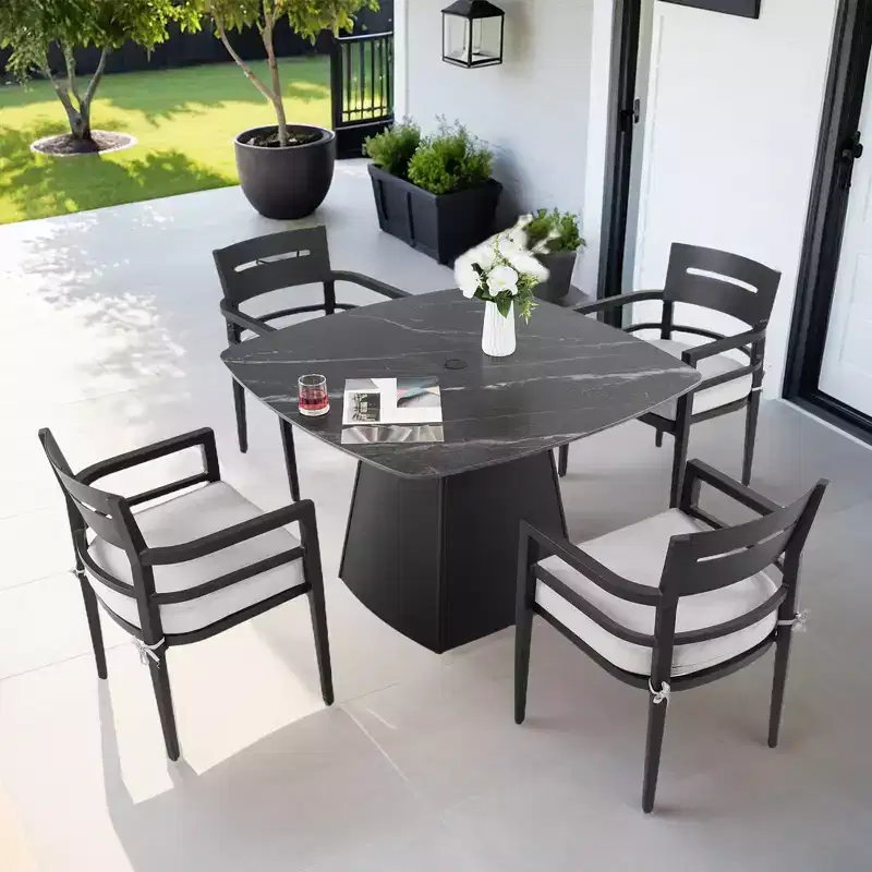 Christopher Knight Home Patio Elsie 5 Piece Aluminum and Sintered Stone Dining Set with Sunbrella Cushions
