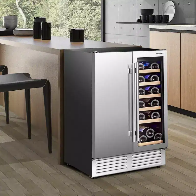 Costway 2-in-1 Beverage and Cooler Free-standing & Built-in Dual Zones Fridge
