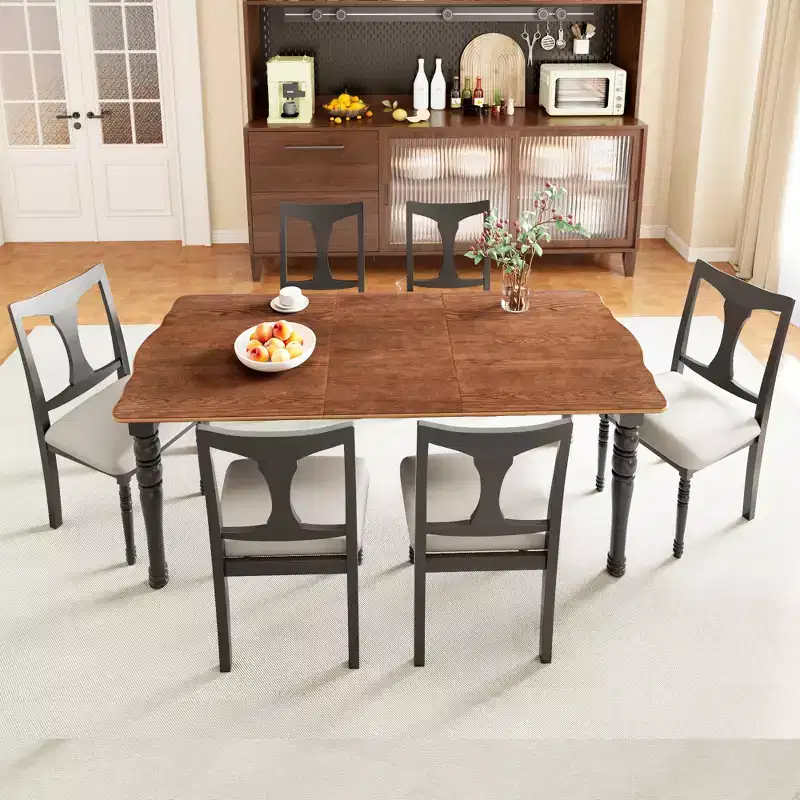 7-Piece Extendable Dining Set with 60-78 Table and 6 Upholstered Chairs