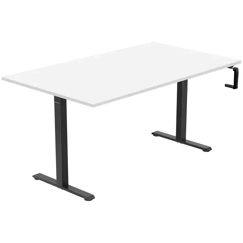 Mount-It! Hand Crank Sit-Stand Desk Frame with Tabletop - White & Black
