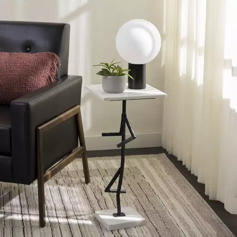 Marble & Iron Side Table 24''H x 11''W x 11''D