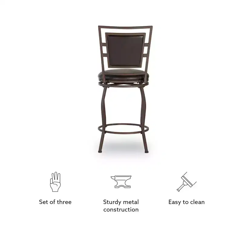 Linon 3pc Teagan Adjustable Stool Set Dark Brown: Upholstered, Powder-Coated, Kitchen Island Seating