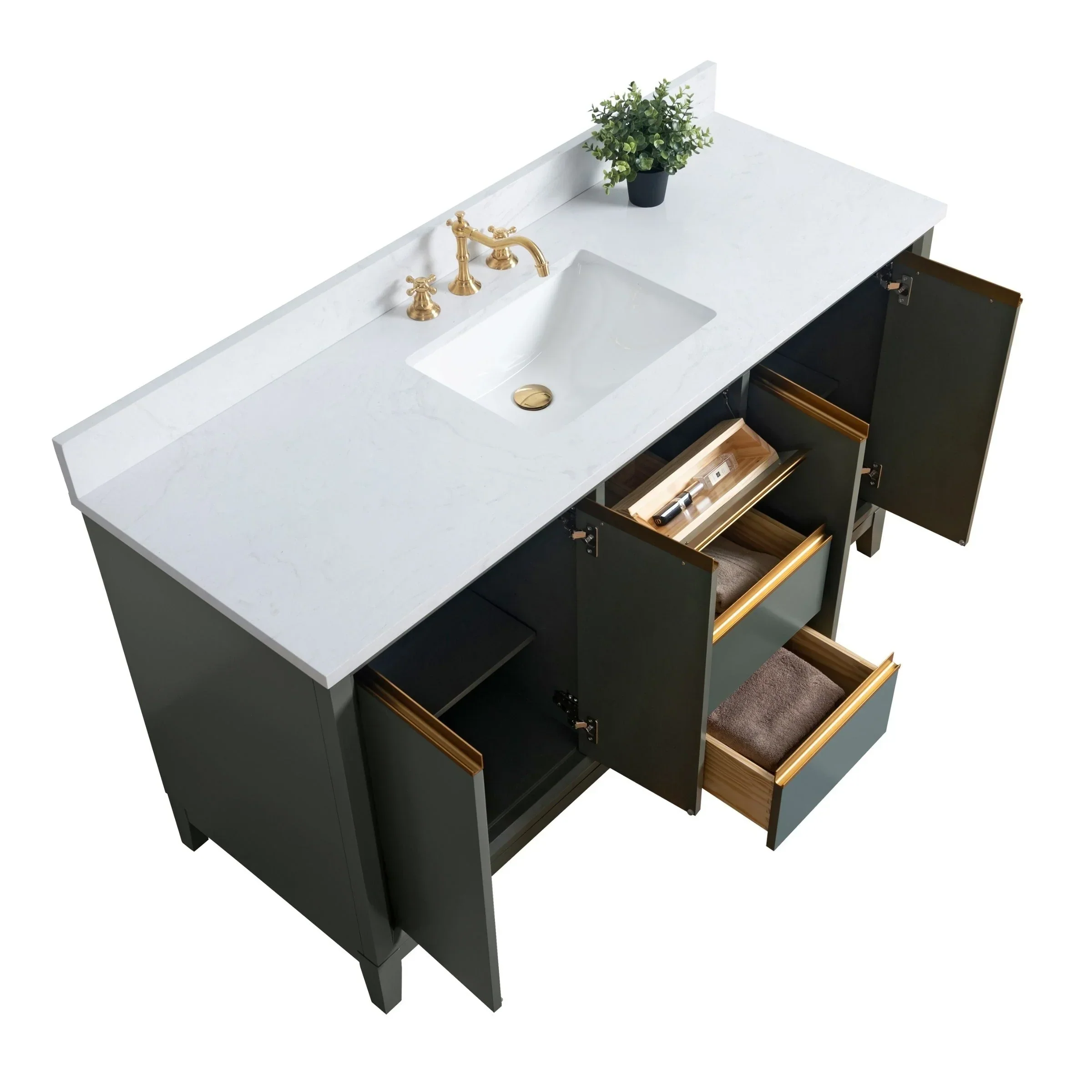 Vanity Art Bathroom Vanity with Ceramic Sink and Engineered Marble Top