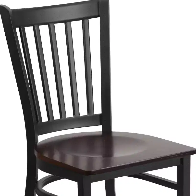 Black Metal Frame Vertical Back Dining Chair – Vinyl or Wood Seat, Seats 1
