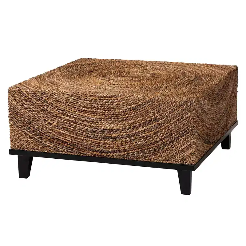 Bohemian Square Coffee Table, Natural Seagrass and Espresso Brown