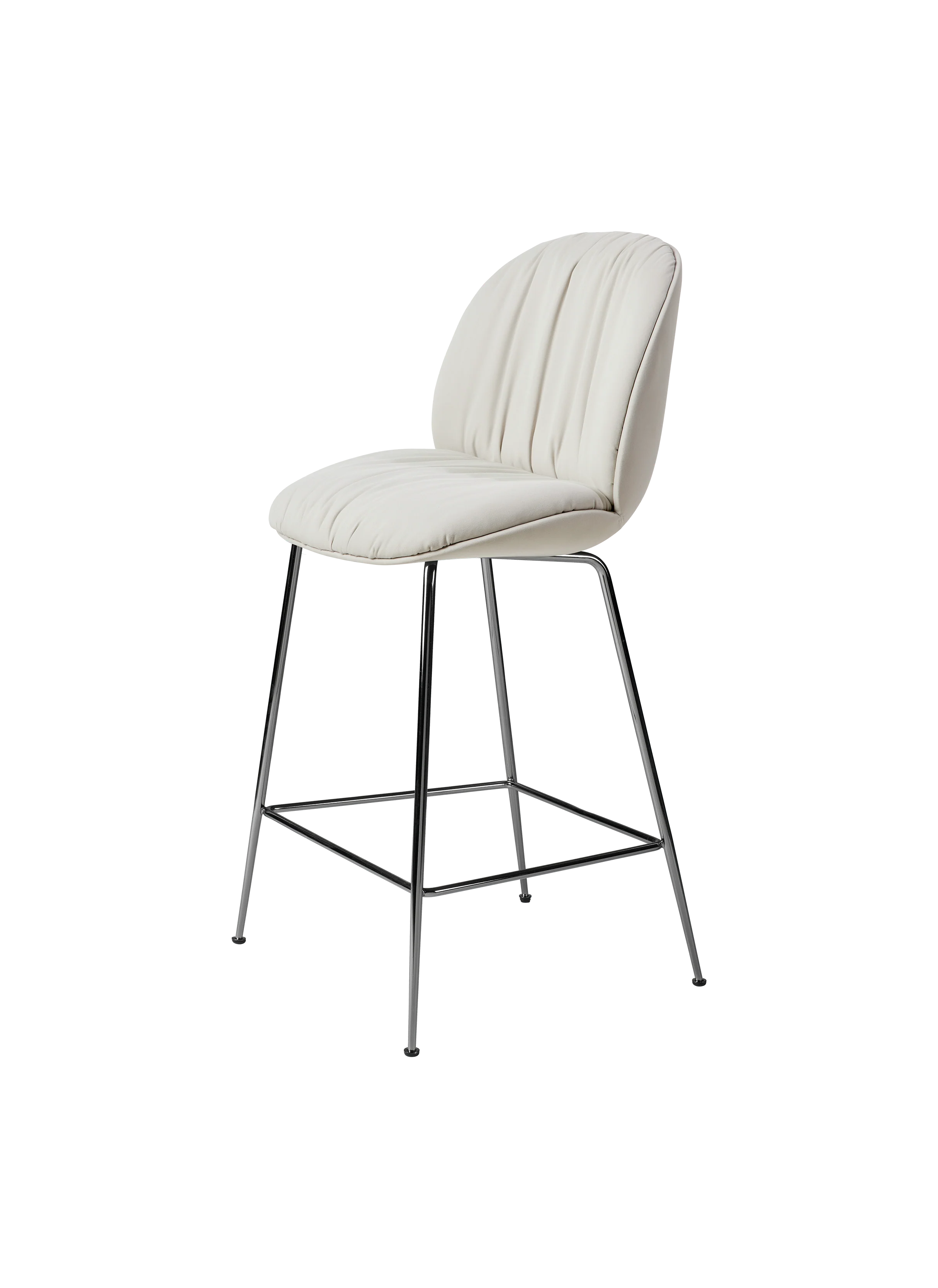 Modern Cream Fully Upholstered Soft Counter Chair with Padded Seat & Metal Legs for Kitchen